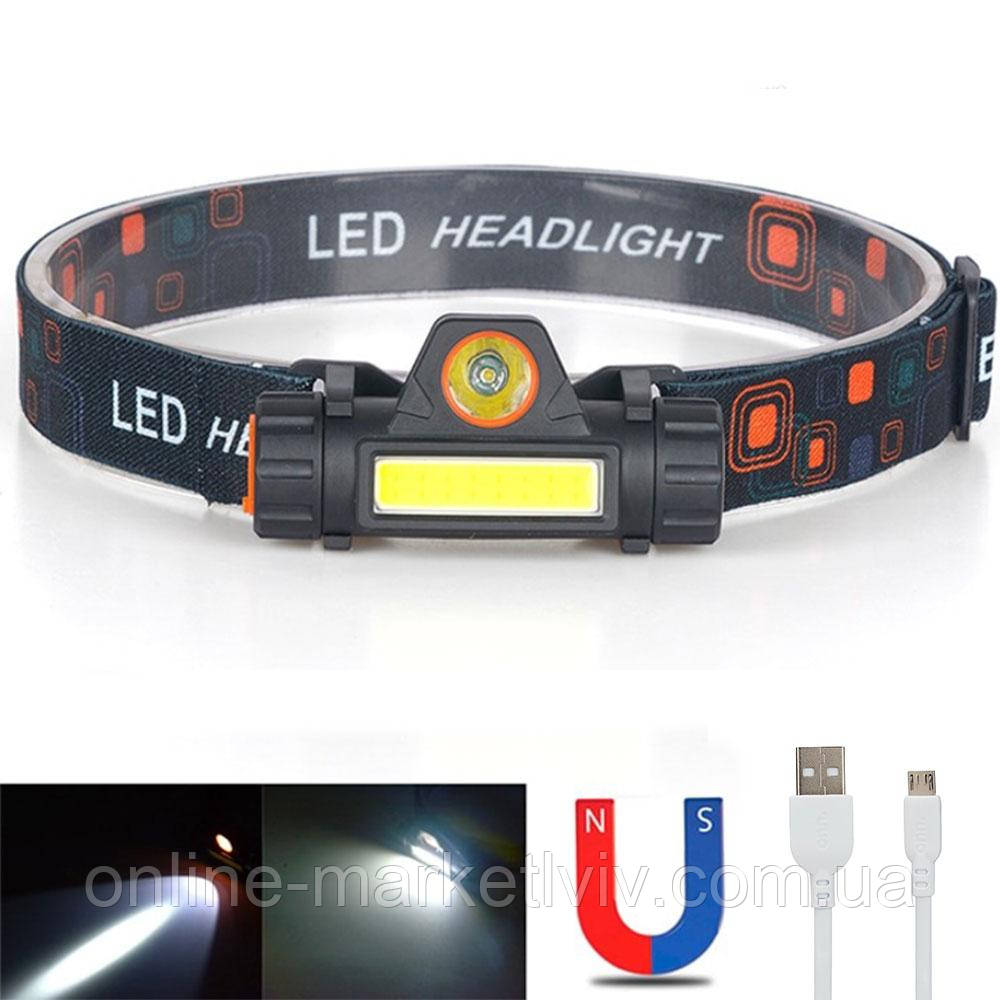 Налобний LED ліхтар акумуляторний BL-8101 XPE+COB / Світлодіодний магнітний ліхтарик на лоб, фото 1
