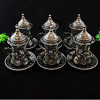 Турецький набір стакани армуди для чаю та кави. 6 склянок Темне Срібло 120 мл