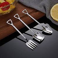 Десертний набір столових приборів - 2 лопати і виделка з нержавіючої сталі, Срібло