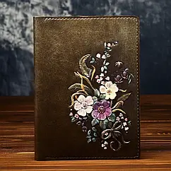 Шкіряна обкладинка - органайзер для документів «Букет» хакі