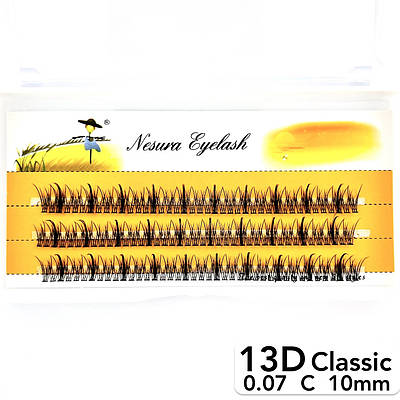 Накладні пучкові вії Nesura Eyelash Classic 13D, 0,07, C, 10 мм, 120 пучків Несура Ластівки Промінчики