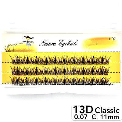 Накладні пучкові вії Nesura Eyelash Classic 13D, 0,07, C, 11 мм, 120 пучків Несура Ластівки Промінчики