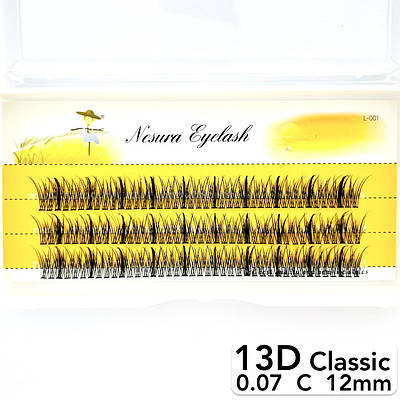 Накладні пучкові вії Nesura Eyelash Classic 13D, 0,07, C, 12 мм, 120 пучків Несура Ластівки Промінчики