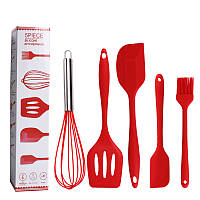 Набір кухонного приладдя з 5 предметів, силыконовий, кухонний набір для приготування (червоний)