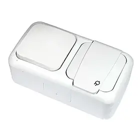 Вимикач VIKO Palmiye білий 1кл + Розетка із заземленням накладний