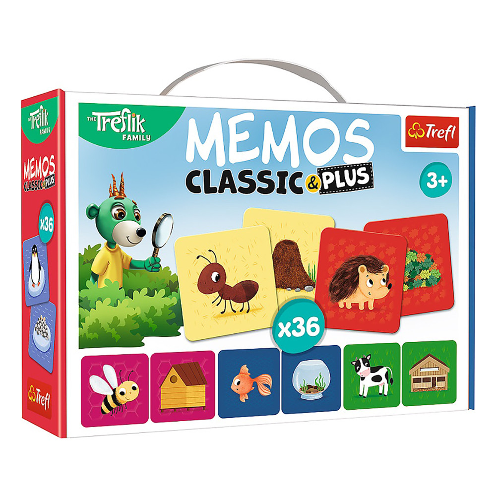 Настільна гра мемос "Класичні плюс 36 карт. Звірята та їхні хатинки" Trefl Classic & Plus (5900511023336)