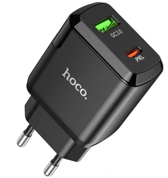 Мережевий зарядний пристрій HOCO Favor dual port PD20W 3 A QC 3.0 Black (N5)