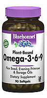 Омега 3-6-9 на Растительной Основе 1000мг, Bluebonnet Nutrition, 90 желатиновых капсул FG, код: 5535343