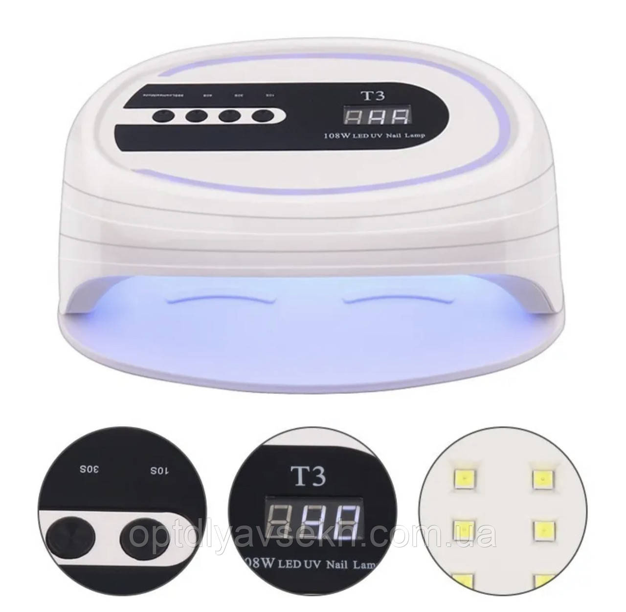 LED лампа Т3 на 108 Вт. на дві руки для манікюру та педикюру (для просушування всіх видів гелів), фото 1