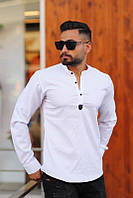 Стильна чоловіча сорочка БАТАЛ однотонна з бавовни з довгим рукавом (Розміри 4ХL), Біла