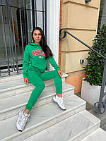 Стильный женский прогулочный спортивный костюм New York кофта худи кенгуру штаны джоггеры двунитка 46/48, Зеленый