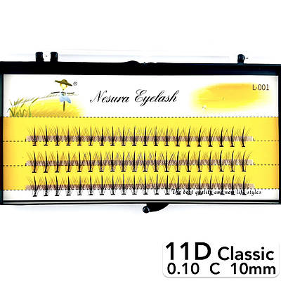 Накладні пучкові вії Nesura Eyelash Classic 11D, 0,10, C, 10 мм, 60 пучків Несура Промінчик