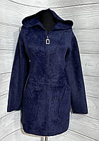 Женская кофта, куртка альпака в синем цвете с длинным рукавом и капюшоном, размеры 54-60.
