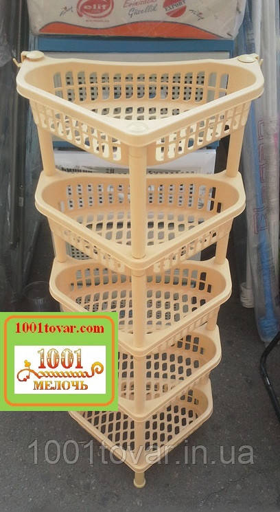 Пластикова кутова етажерка на 5-ть полиць, бежева, фото 1