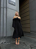 Жіноча ідеальна легка сукня максі із зав'язкою софт спина на однотонній резинці з довгим рукавом ліхтарик