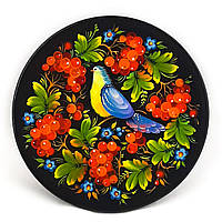Тарілка декоративна Петриківський розпис із дерева ручної роботи 15см ПТАХ на КАЛИНІ Український сувенір