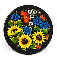 Тарілка декоративна Петриківський розпис із дерева ручної роботи кругла 15см СОНЯШНИКИ Український сувенір