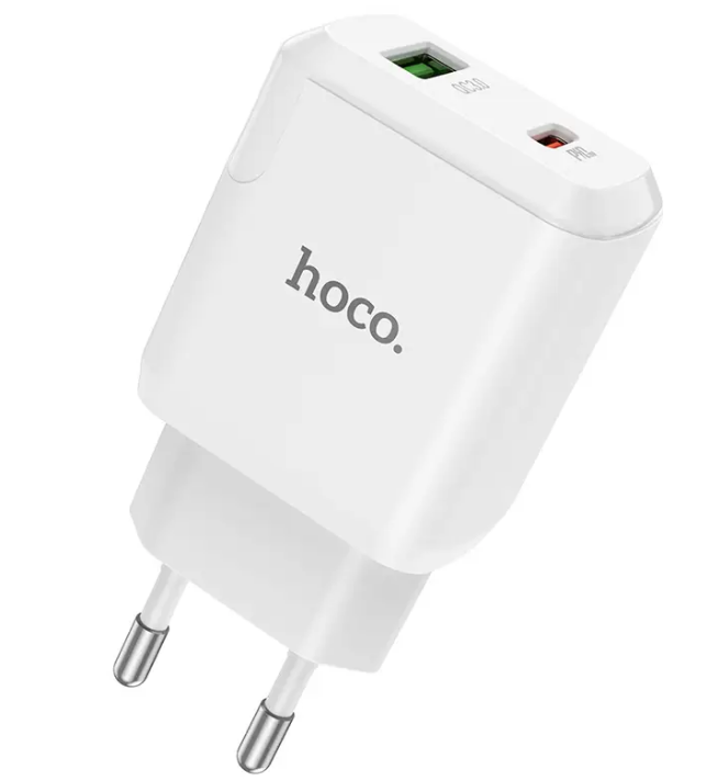 Мережевий зарядний пристрій HOCO Favor dual port PD20W 3 A QC 3.0 White (N5)