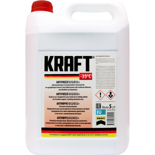 Готовий антифриз KRAFT G12/G12+ червоний -35 °C, фото 1