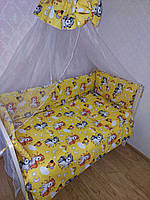 Постельный набор в детскую кроватку (8 предметов) Premium "Единорог" желтый