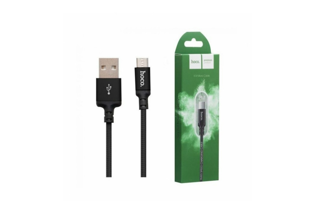 Кабель Hoco. X14 / Micro - USB / Нейлонове сплетіння / 2 метра / Чорний, фото 1