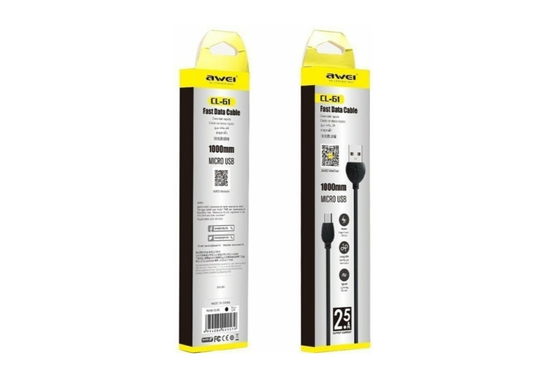 Кабель AWEI CL-61 / Micro - USB / 2.5 ампер / 1 метр / Чорний, фото 1