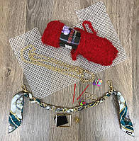 Канва с фурнитурой и нитками набор для создания сумки своими руками красные 5324