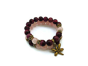 Жіночий браслет набір N3 Бичий Око Рожевий Агат (955003)