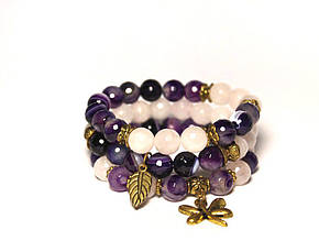 Жіночий браслет набір N6 Агат і Рожевий Кварц (955006)