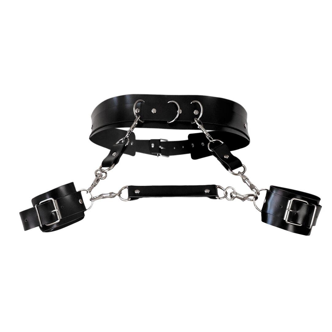 Фіксація для рук БДСМ Пояс із наручниками з натуральної шкіри чорного кольору Art of Sex Kasta розміри XS M Кайф, фото 1