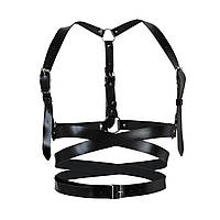 Портупея на груди жіночі із натуральної шкіри чорного кольору Art of Sex Melani розміри XS M Кайф