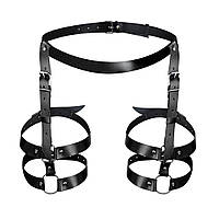 Гартери на стегна та ноги жіночі з натуральної шкіри чорного кольору Art of Sex Melani розміри L 2XL Кайф