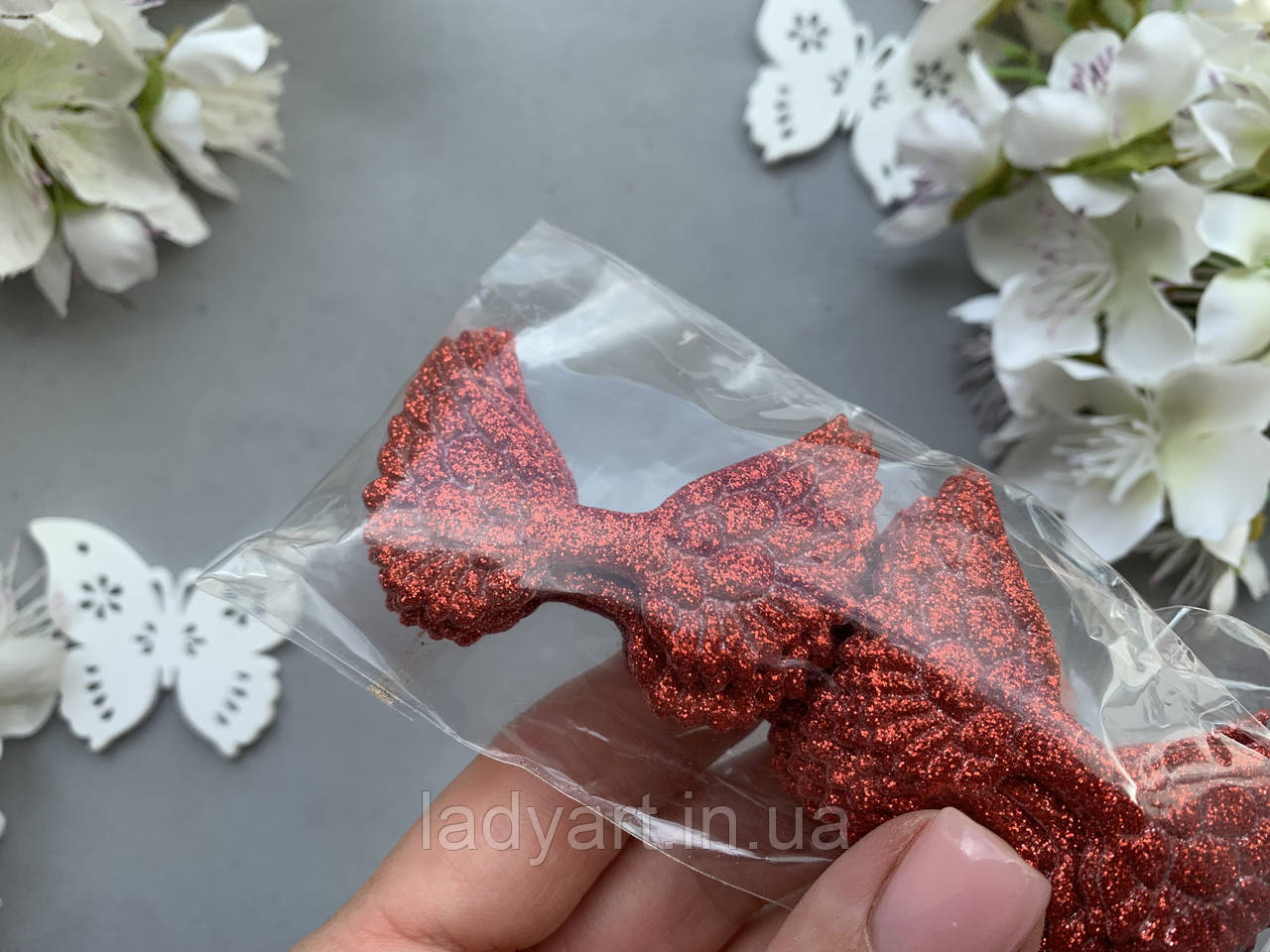 Аплікація "Крильця ангела екокожа", 5 х 3.5 см, 20 шт/уп., червоного кольору, фото 1