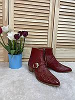Ботинки Zara женские деми кожаные р41 Красные в заклепках Оригинал Зара