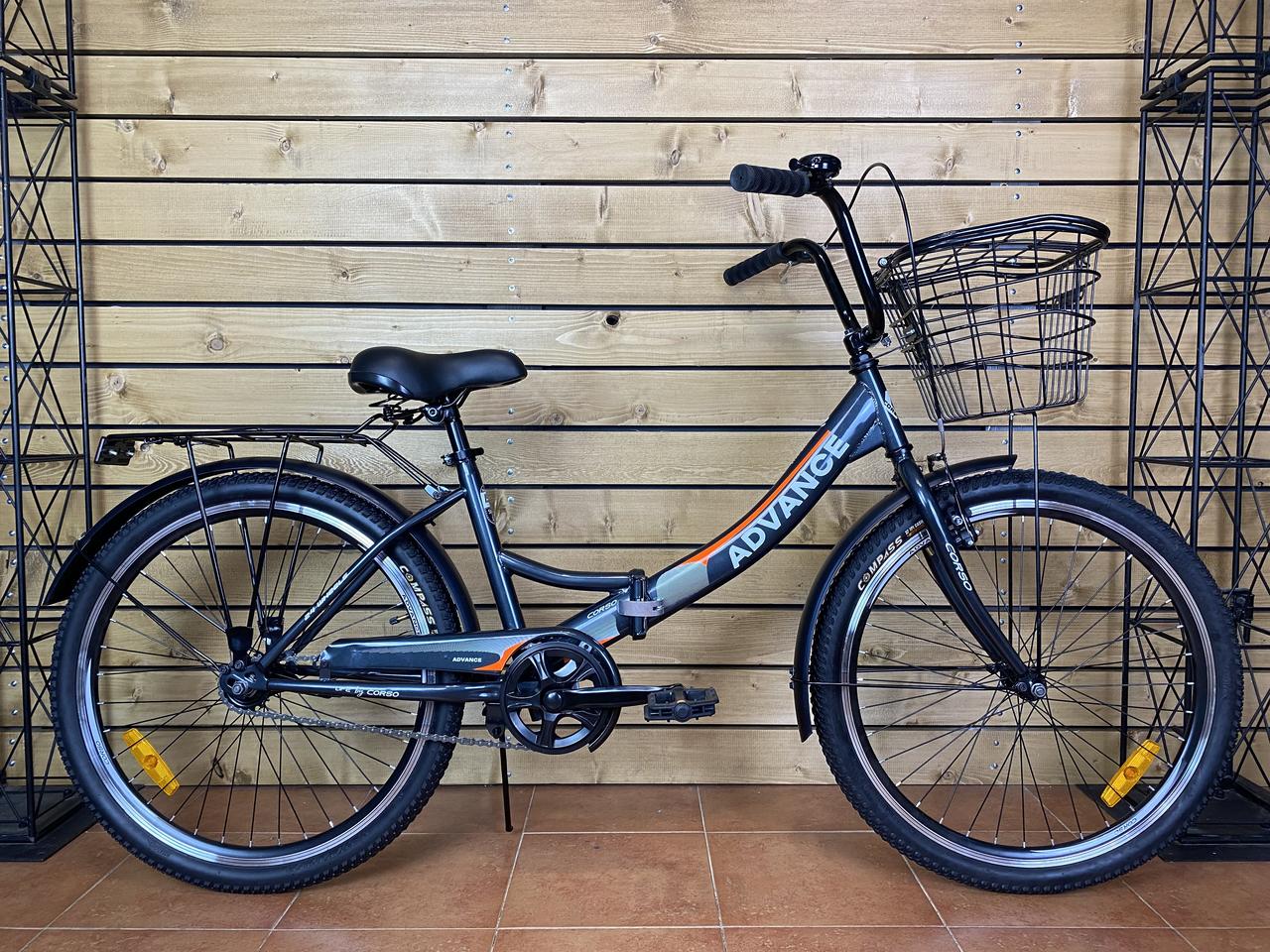 Велосипед складний міський 24" Corso Advance AD-24625 чорно-помаранчевий глянцевий на зріст 135-175 см