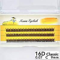 Накладные пучковые ресницы Nesura Eyelash Classic 16D, 0,07, C, 9 мм, 120 пучков Несура W-плетение