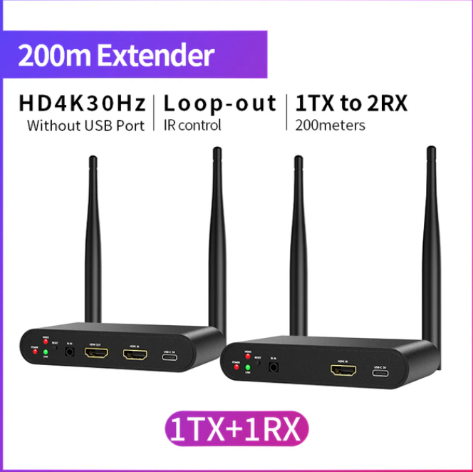 Бездротовий віде аудіо передавач Unnlink Wireless HDMI Extender 4K 1080P 200m проєктор телевізор 0688/0689