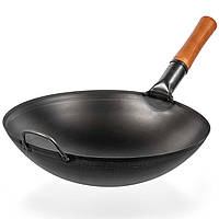 ВОК сковорода 36см (WOK) традиционный с круглым дном, черная углеродистая сталь, предзапущенн KM, код: 6828657