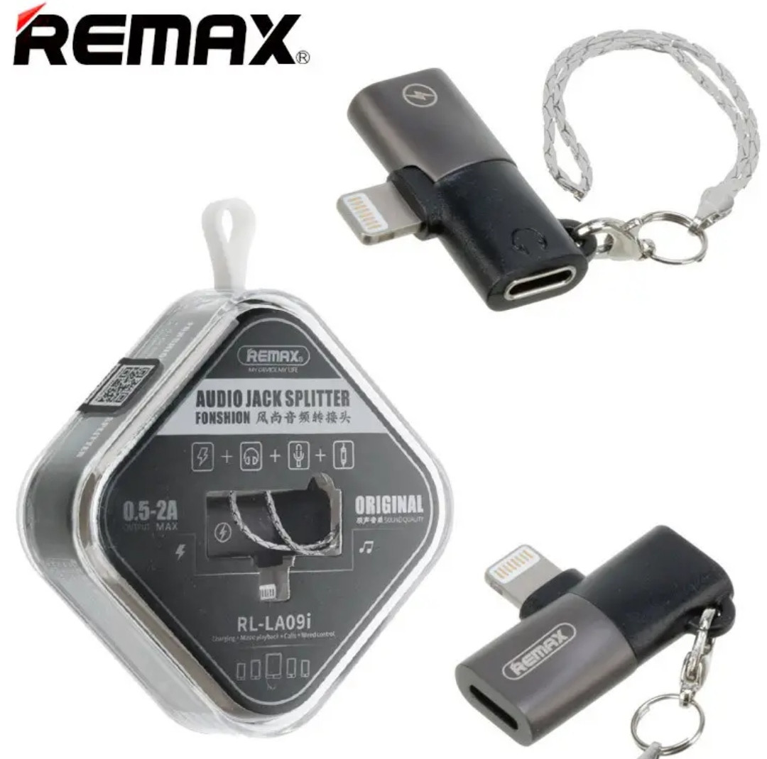 Перехідник Remax RL-LA09i (роздвоювач 2в1) з Lightning (Iphone) на зарядку (Lightning) і аудіо (Lightning) / Чорний, фото 1