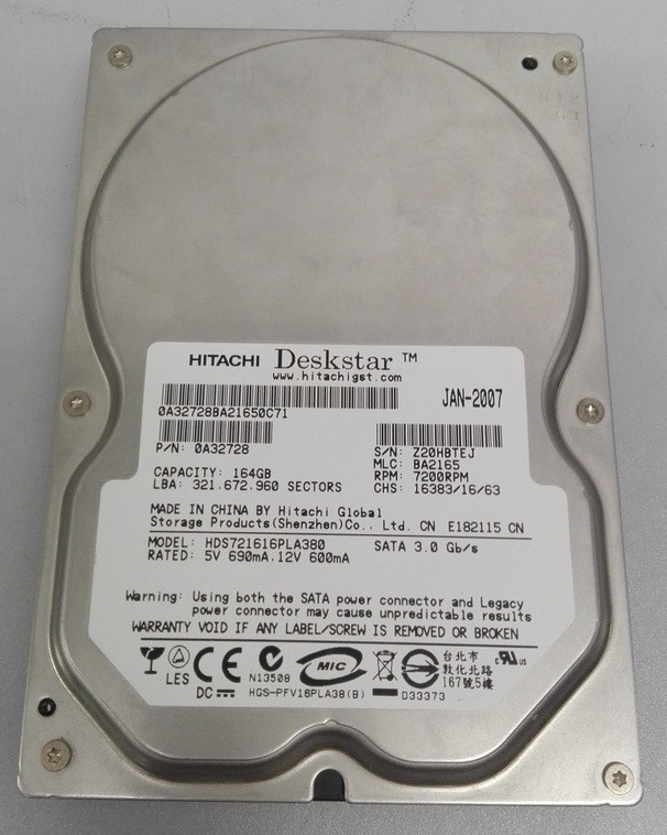 Жорсткий диск Hitachi Deskstar 164гб, SATA 2, 7200 об, вінчестер, фото 1