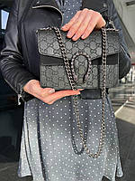 Женская сумка из эко-кожи Gucci black Гуччи черная молодежная, брендовая сумка через плечо