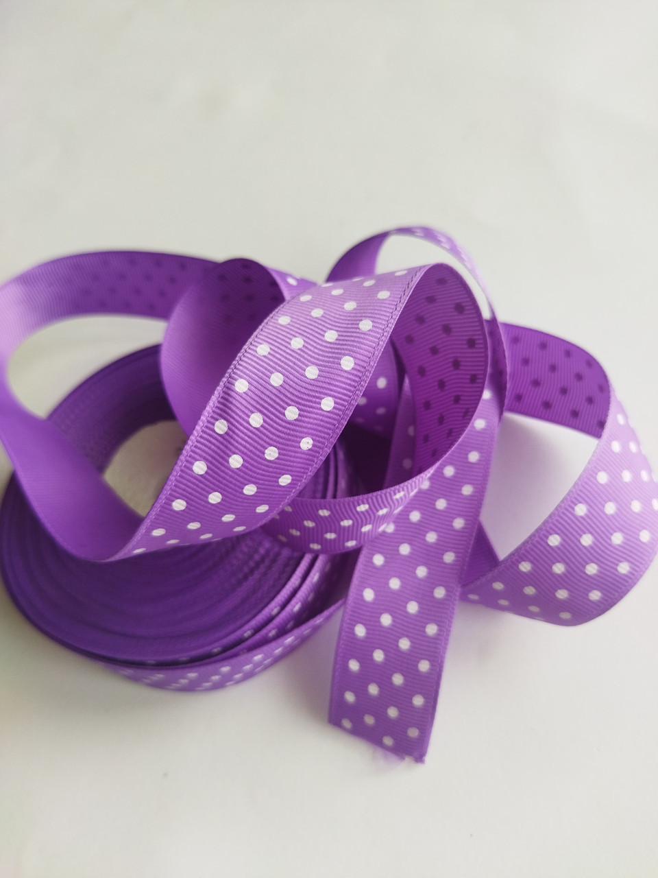 Стрічка репсова в горох No46 світло-фіолетова завширшки 2,5 см, фото 1