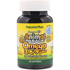 Омега 3-6-9 Nature's Plus Animal Parade, Omega 3 6 9 Junior 90 Softgels Natural Lemon Flavor, 8906953 - 683