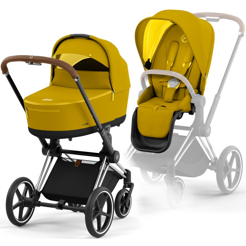 Cybex Priam 4.0 коляска 2 в 1 Mustard Yellow шасси Chrome Brown - фото 1 - id-p1919498575