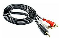 Аудіо кабель з Mini jack 3.5 мм. на 2 шт. RCA / 1.2 м. Чорний