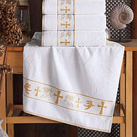 Махровое полотенце для крещения ребенка Крыжма детская махра велюр вышивка золотая