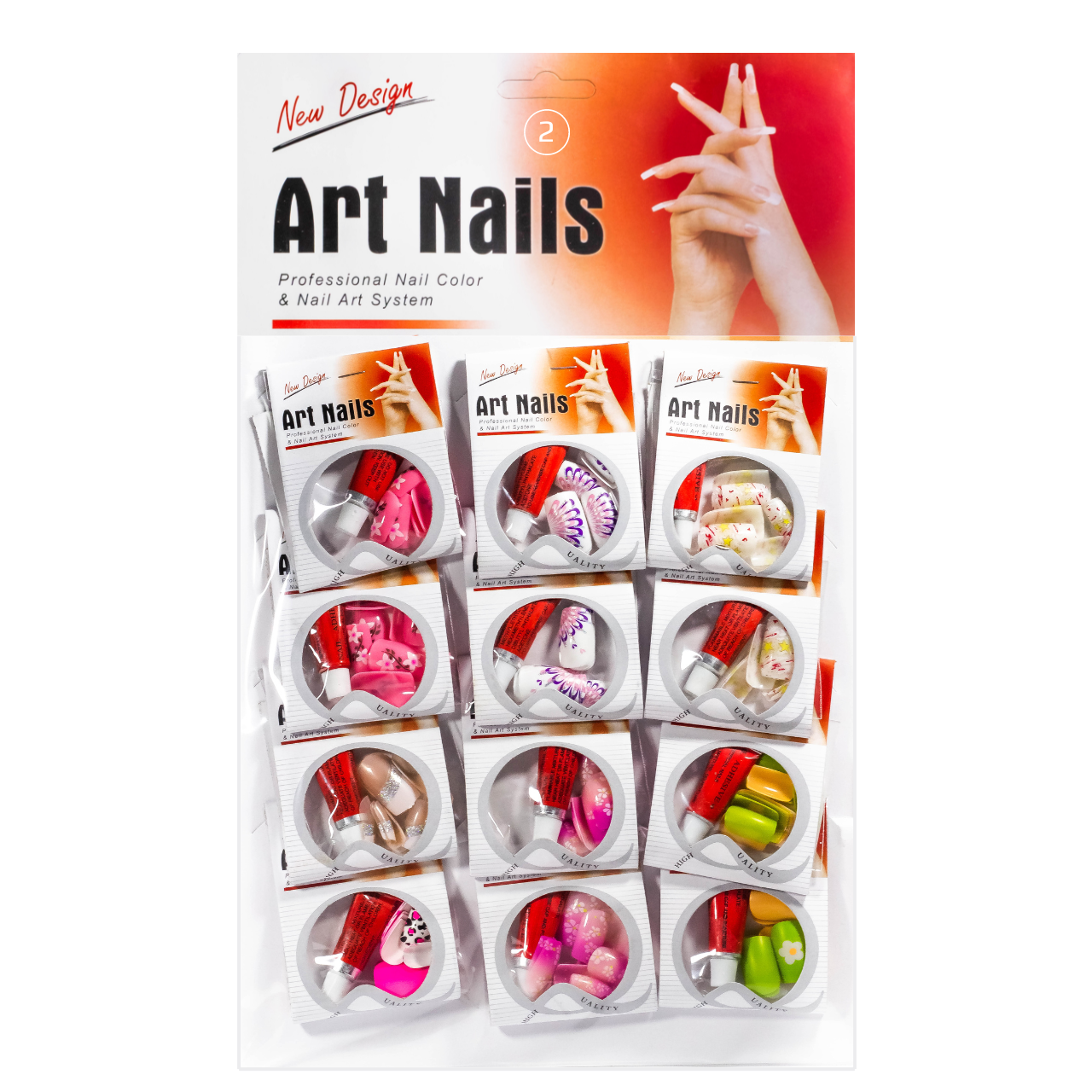 Нігті накладні кольорові Art Nails 12 штук з клеєм № 02