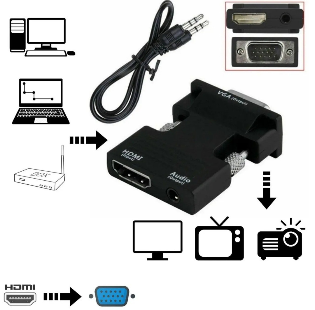 Перехідник HDMI - VGA для передачі відео і аудіо сигналу / Чорний