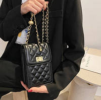 Жіноча сумочка клатч через плече чорна, сумка гаманець для телефона, женский клатч сумочка кроссбоди на плече