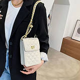Мінісумка клатч чохол для телефона чорна бежева, маленька шкіряна жіноча сумочка кросбоді через плече, фото 4